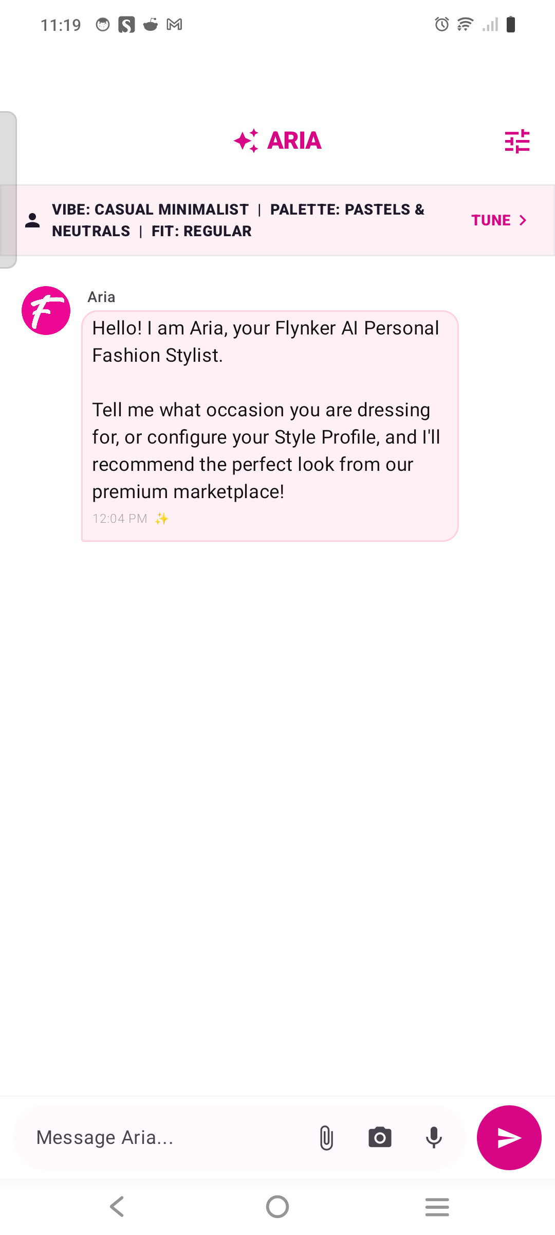 Aria AI Stylist chat